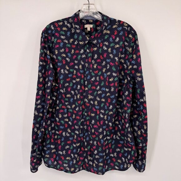 Talbots womens Button-Up Long Sleeve Shirt Bicycle Print 100% Cotton size XL - Picture 4 of 12